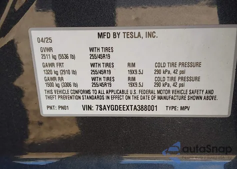 2026 Tesla Model Y Long Range Dual Motor All-Wheel Drive/Long Range Launch Series из США, поврежденный, VIN 7SAYGDEEXTA388001